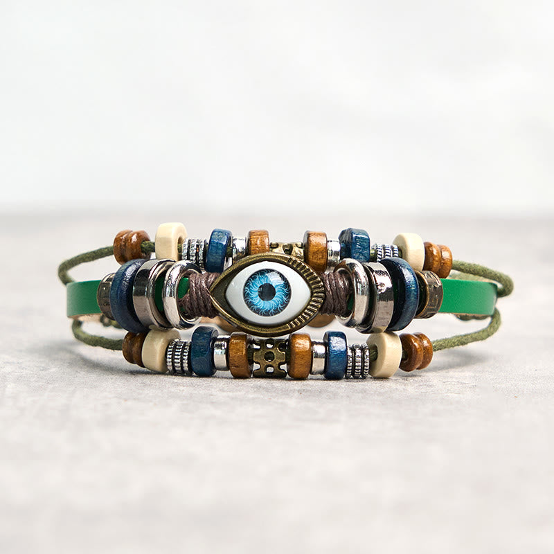 Buddha Stones Tibetan Evil Eye Leather Adjustable Protection Bracelet - BUCKLE - Green - image 46