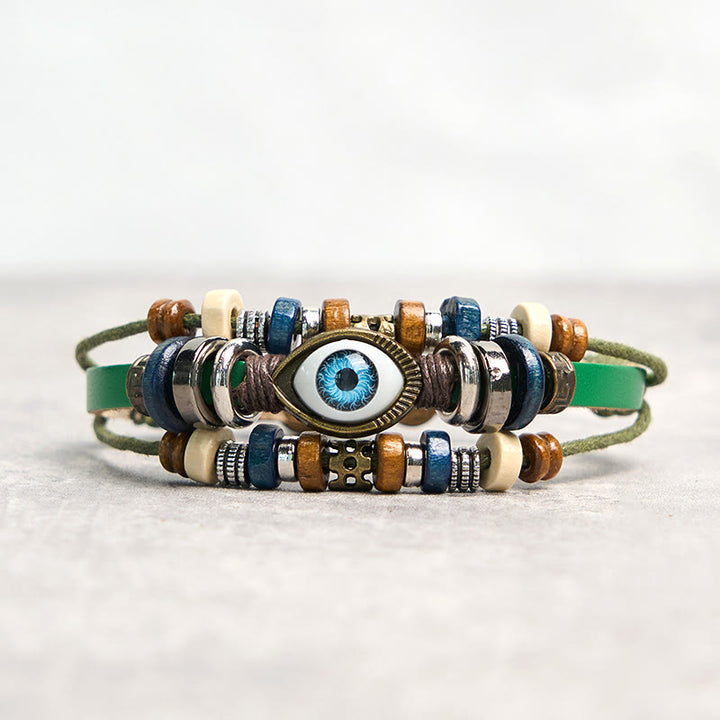 Buddha Stones Tibetan Evil Eye Leather Adjustable Protection Bracelet - BUCKLE - Green - image 46