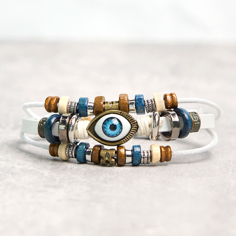 Buddha Stones Tibetan Evil Eye Leather Adjustable Protection Bracelet - BUCKLE - White - image 54