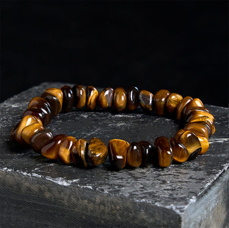 Buddha Stones Tiger Eye Irregular Blocks Courage Bracelet - 17-17.5cm - image 0