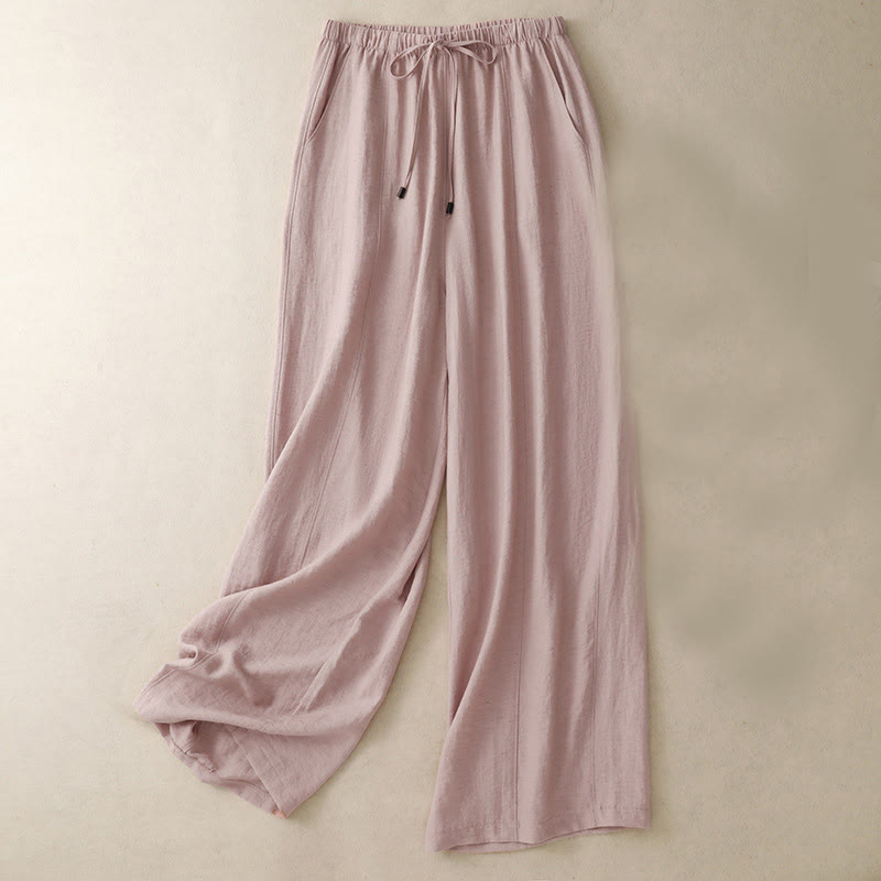 Buddha Stones Summer Drawstring Design Women's Wide Leg Pants With Pockets - Pink - US8-10，UK/AU12-14，EU40-42 (2XL) - image 0