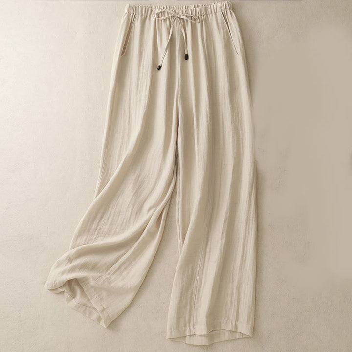 Buddha Stones Summer Drawstring Design Women's Wide Leg Pants With Pockets - Beige - US8-10，UK/AU12-14，EU40-42 (2XL) - image 6