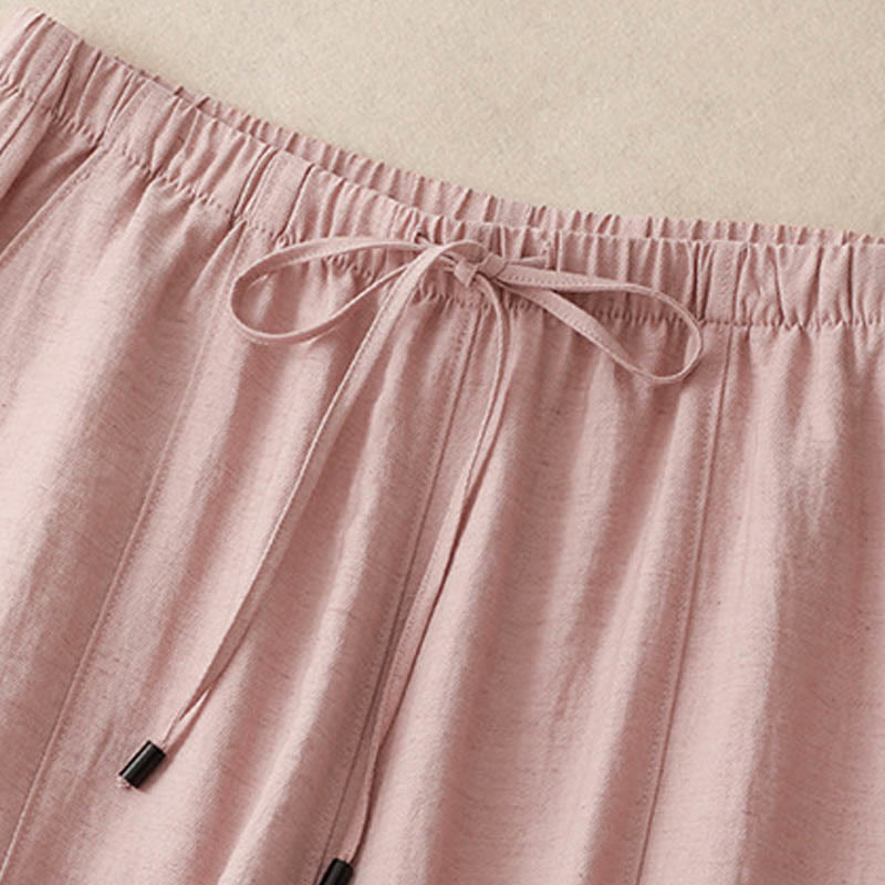 Buddha Stones Summer Drawstring Design Women's Wide Leg Pants With Pockets - image 1