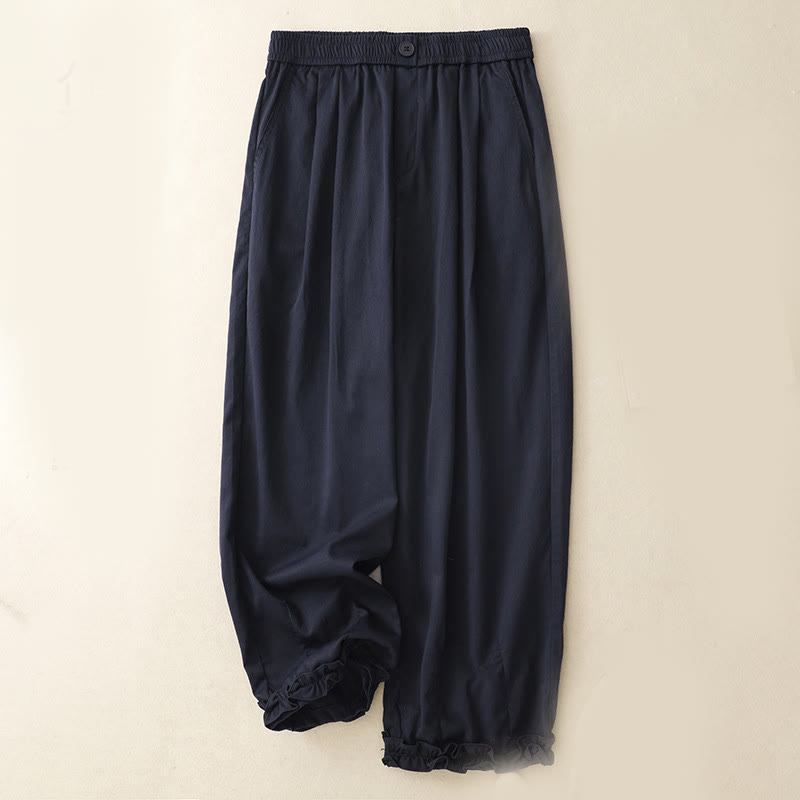 Buddha Stones Summer Button Ruffled Ankle-Length Women's Pants With Pockets - MidnightBlue - US8-10，UK/AU12-14，EU40-42 (2XL) - image 0