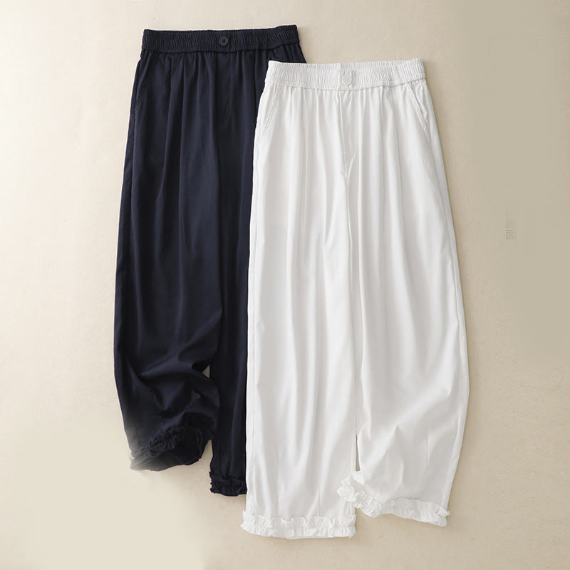 Buddha Stones Summer Button Ruffled Ankle-Length Women's Pants With Pockets - image 14