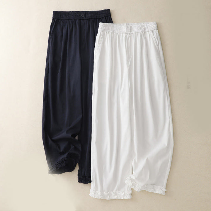 Buddha Stones Summer Button Ruffled Ankle-Length Women's Pants With Pockets - image 14