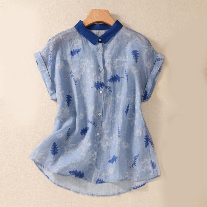 Buddha Stones Small Yellow Flower Leaves Buttons Short Sleeve Women's Shirt - SkyBlue - US8-10，UK/AU12-14，EU40-42 (2XL) - image 9