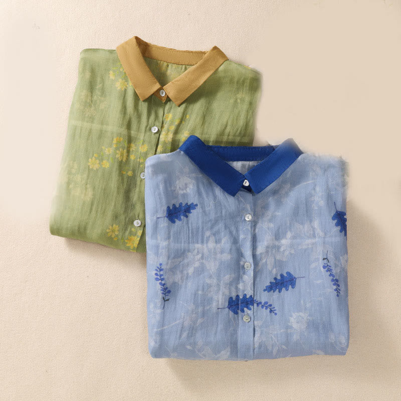 Buddha Stones Small Yellow Flower Leaves Buttons Short Sleeve Women's Shirt - image 16