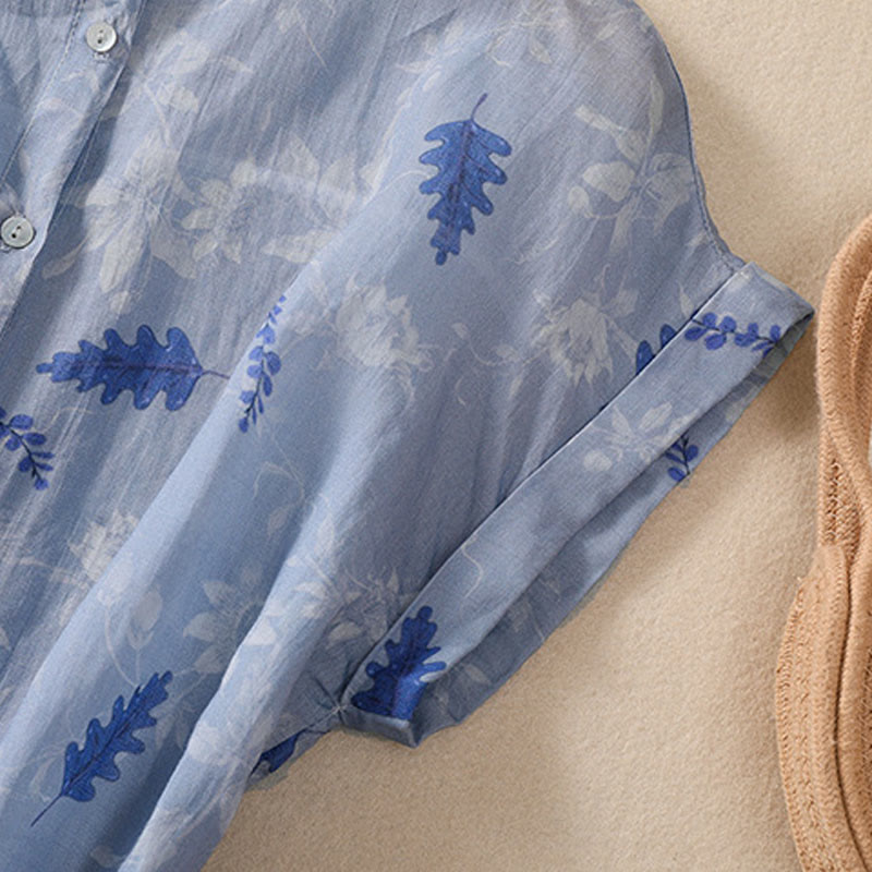 Buddha Stones Small Yellow Flower Leaves Buttons Short Sleeve Women's Shirt - image 13