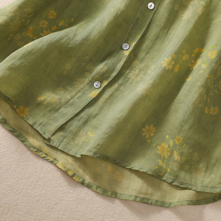 Buddha Stones Small Yellow Flower Leaves Buttons Short Sleeve Women's Shirt - image 7