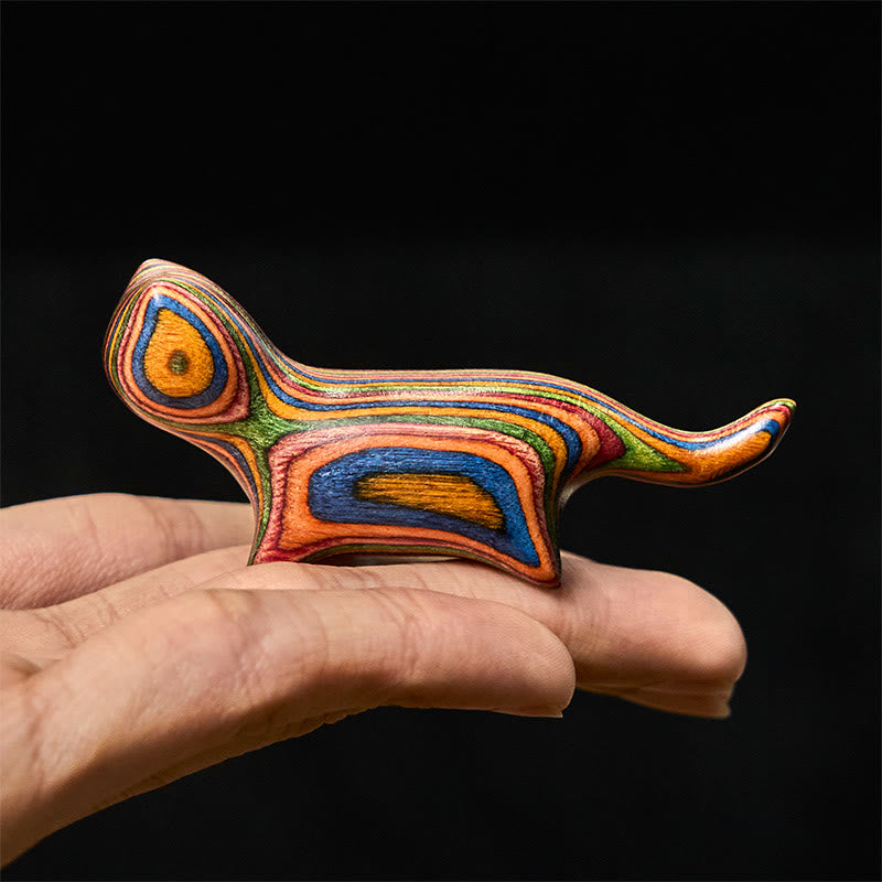 Buddha Stones Mini Rainbow Eucalyptus Walking Cat Carved Reduce Stress Decoration - Rainbow Eucalyptus Cat 73.1*34.4*20mm - image 0