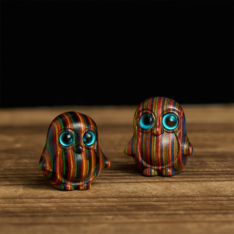 Buddha Stones 2Pcs Mini Rainbow Eucalyptus Penguin Carved Creativity Decoration - 2Pcs Penguin 28*26mm - image 0