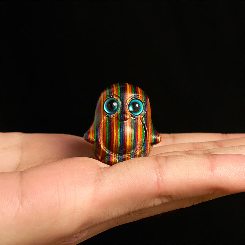 Buddha Stones 2Pcs Mini Rainbow Eucalyptus Penguin Carved Creativity Decoration - image 3