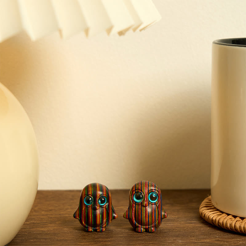 Buddha Stones 2Pcs Mini Rainbow Eucalyptus Penguin Carved Creativity Decoration - image 5