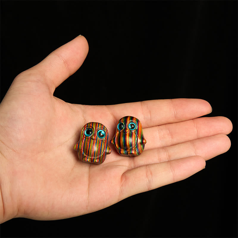 Buddha Stones 2Pcs Mini Rainbow Eucalyptus Penguin Carved Creativity Decoration - image 2