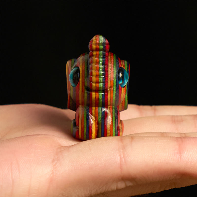 Buddha Stones 2Pcs Mini Rainbow Eucalyptus Elephant Carved Strength Decoration - image 3