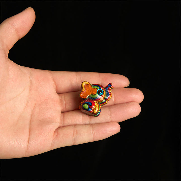 Buddha Stones 2Pcs Mini Rainbow Eucalyptus Elephant Carved Strength Decoration - image 4