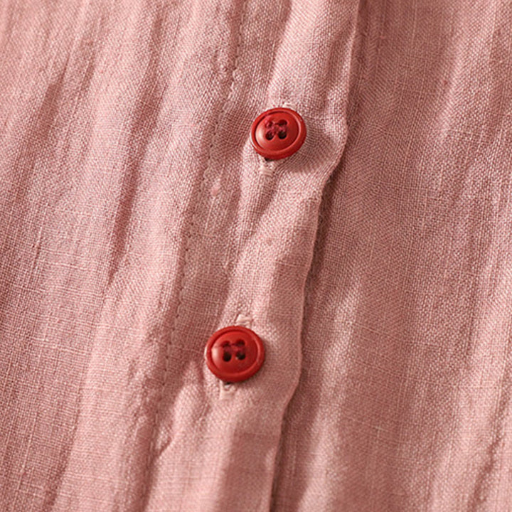 Buddha Stones Summer Plain Red Buttons Short Sleeve Women's Cotton Linen Shirt - image 8