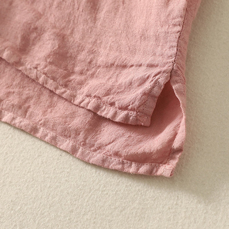 Buddha Stones Summer Plain Red Buttons Short Sleeve Women's Cotton Linen Shirt - image 13