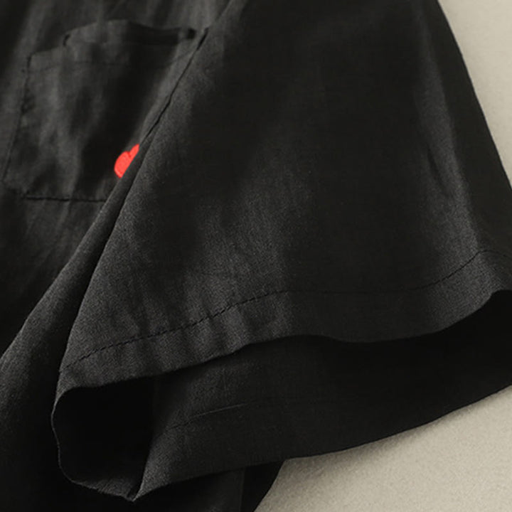 Buddha Stones Casual Embroidery Red Heart Short Sleeve Women's Cotton Linen T-Shirt - image 15