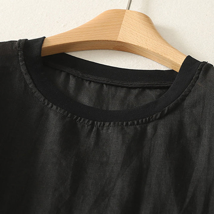 Buddha Stones Casual Embroidery Red Heart Short Sleeve Women's Cotton Linen T-Shirt - image 14