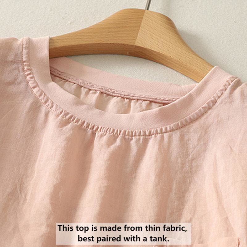 Buddha Stones Casual Embroidery Red Heart Short Sleeve Women's Cotton Linen T-Shirt - image 1