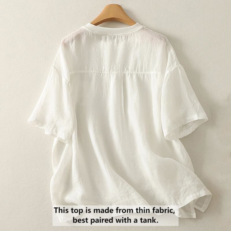 Buddha Stones Casual Embroidery Red Heart Short Sleeve Women's Cotton Linen T-Shirt - image 4