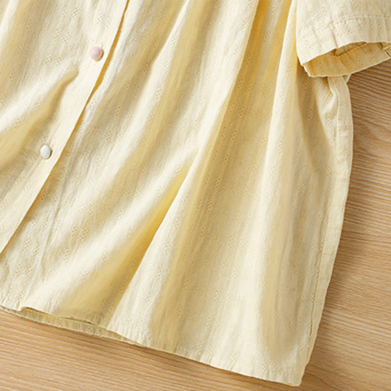 Buddha Stones Jacquard Pleated Ruffled Trim Design V-Neck Short Sleeve Women's Shirt - image 12