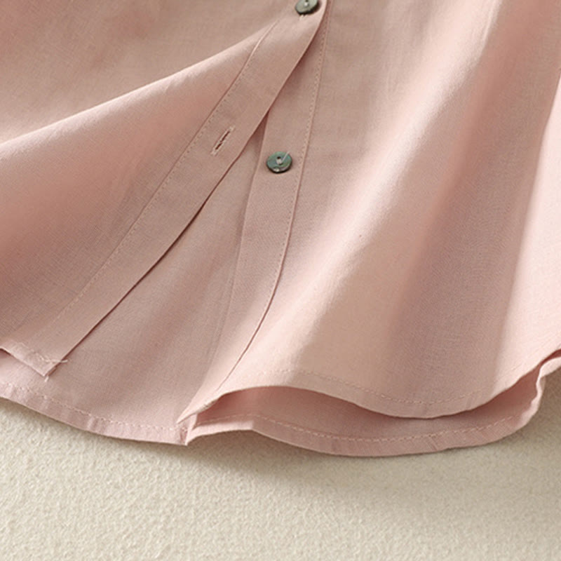 Buddha Stones Daily Printing Lily Pattern Half Puff Sleeve Women's Cotton Linen Shirt - image 9