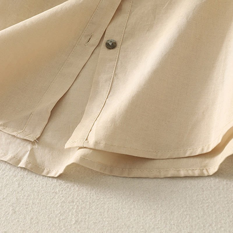 Buddha Stones Daily Printing Lily Pattern Half Puff Sleeve Women's Cotton Linen Shirt - image 15