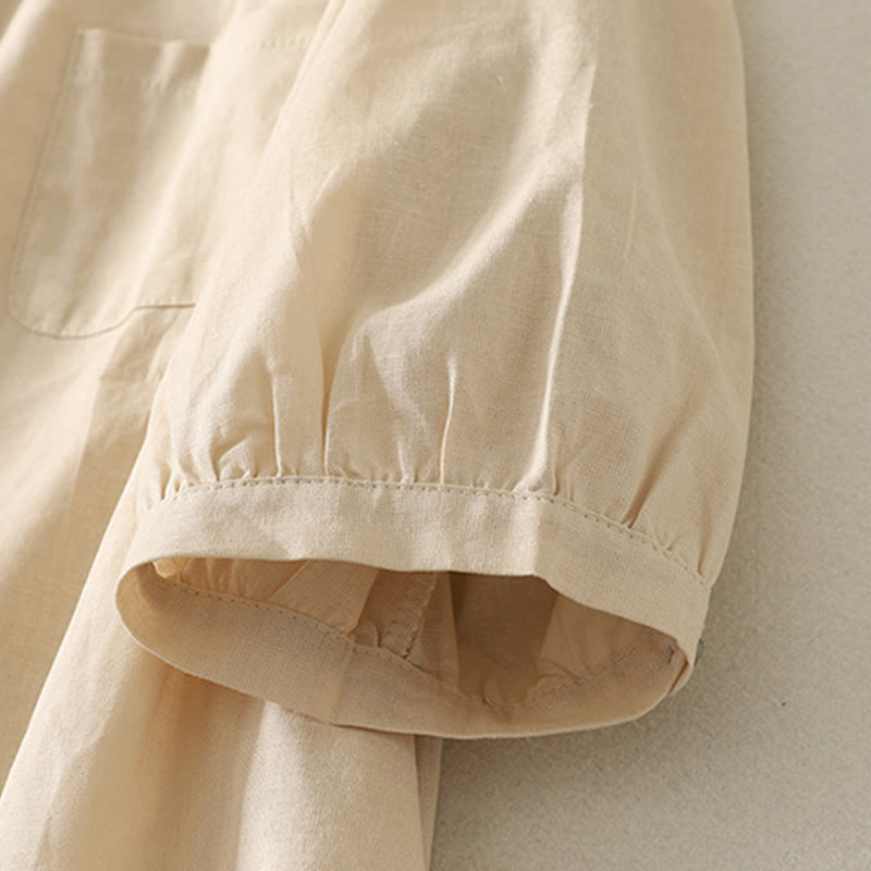 Buddha Stones Daily Printing Lily Pattern Half Puff Sleeve Women's Cotton Linen Shirt - image 14