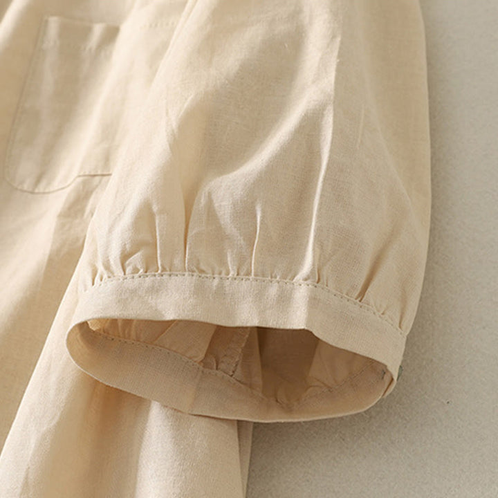 Buddha Stones Daily Printing Lily Pattern Half Puff Sleeve Women's Cotton Linen Shirt - image 14