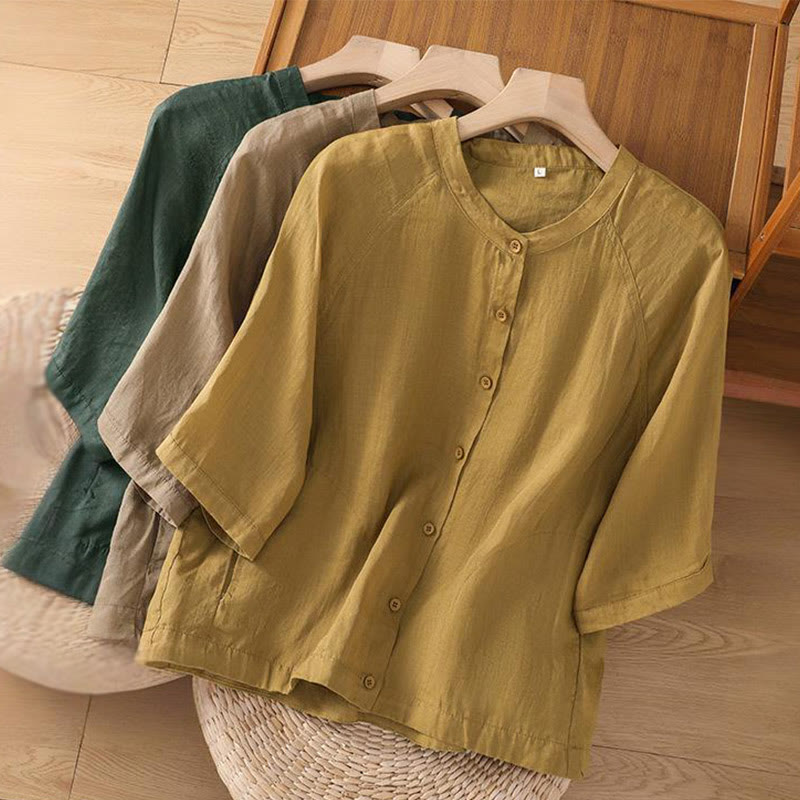 Buddha Stones Daily Three Quarter Sleeve Cotton Linen Women's Shirt With Pockets - image 27