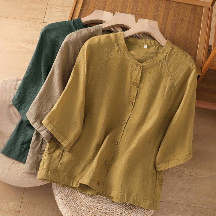 Buddha Stones Daily Three Quarter Sleeve Cotton Linen Women's Shirt With Pockets - image 27