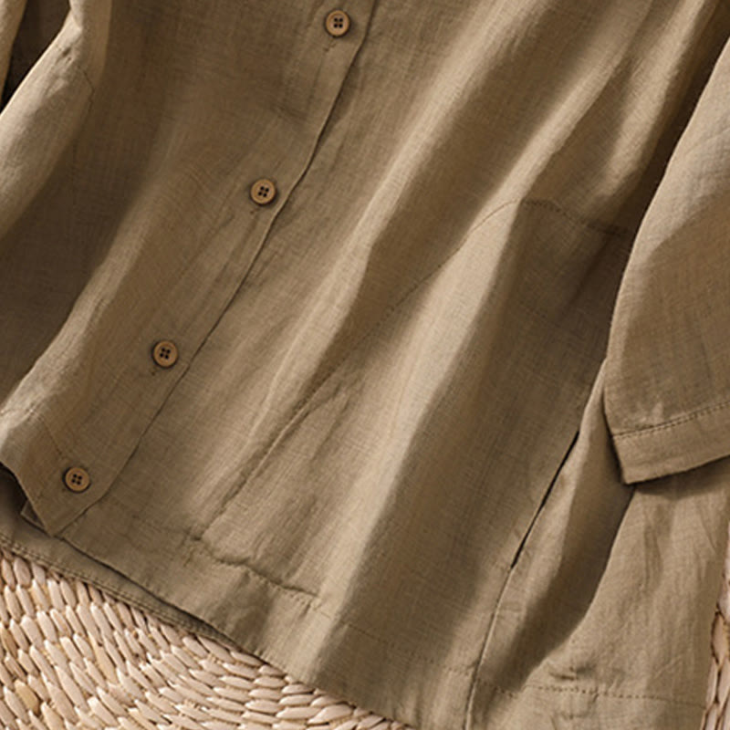 Buddha Stones Daily Three Quarter Sleeve Cotton Linen Women's Shirt With Pockets - image 6