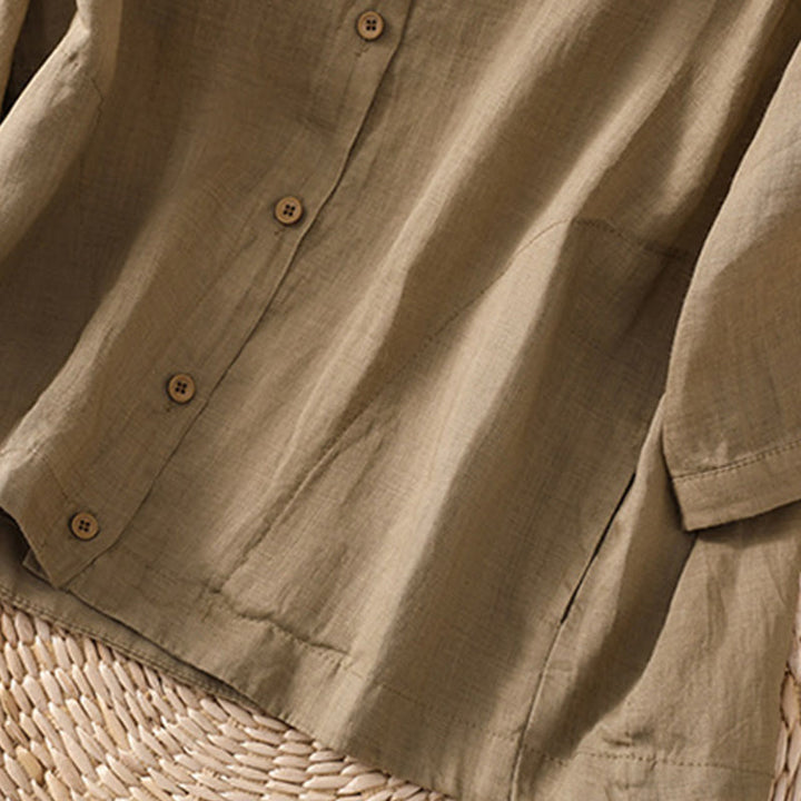 Buddha Stones Daily Three Quarter Sleeve Cotton Linen Women's Shirt With Pockets - image 6