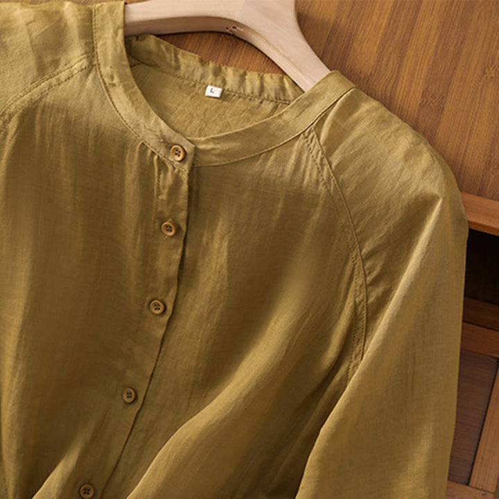 Buddha Stones Daily Three Quarter Sleeve Cotton Linen Women's Shirt With Pockets - image 12