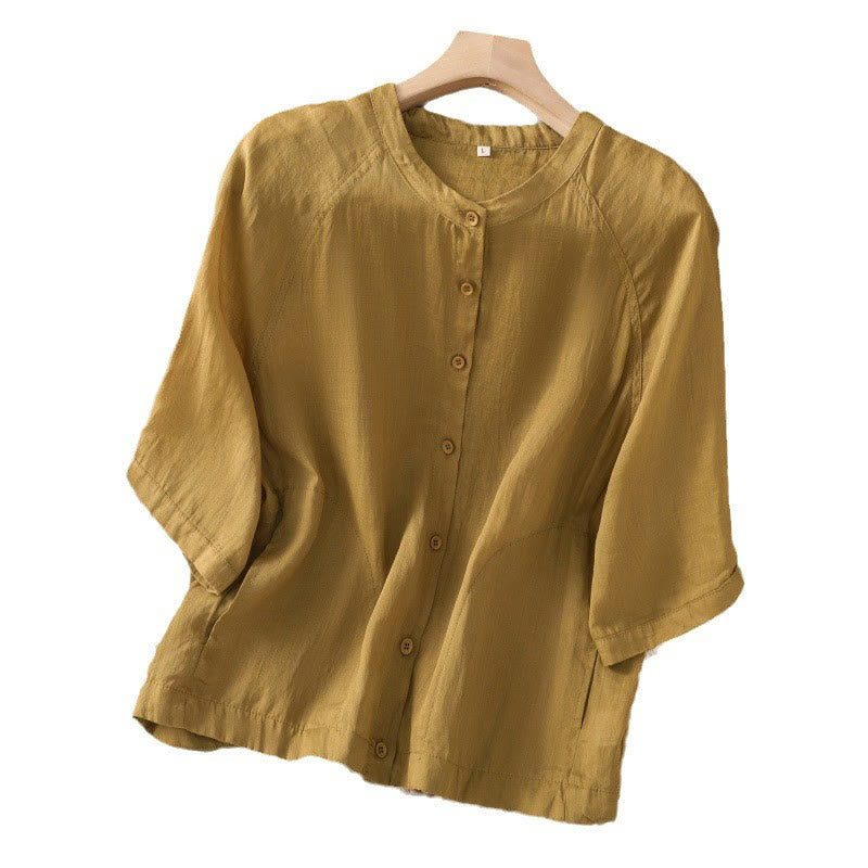 Buddha Stones Daily Three Quarter Sleeve Cotton Linen Women's Shirt With Pockets - image 18