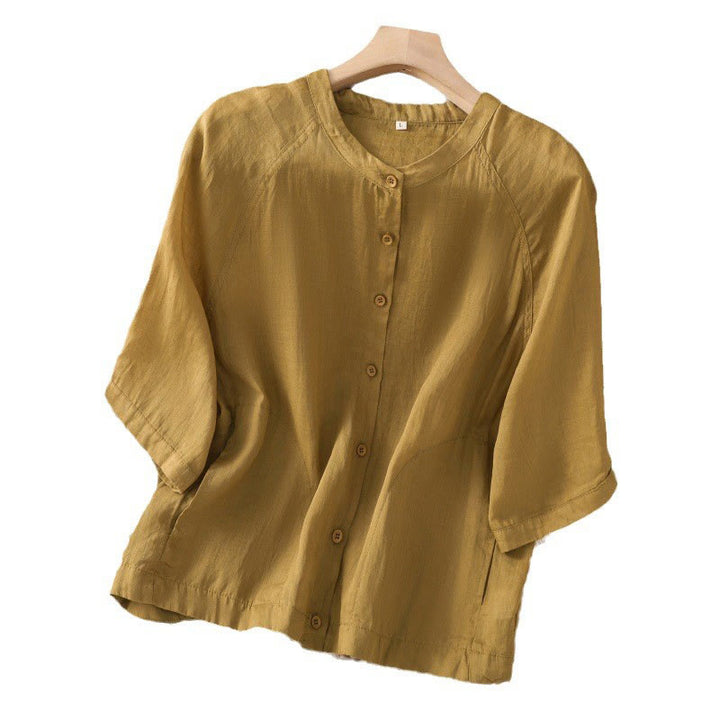 Buddha Stones Daily Three Quarter Sleeve Cotton Linen Women's Shirt With Pockets - image 18