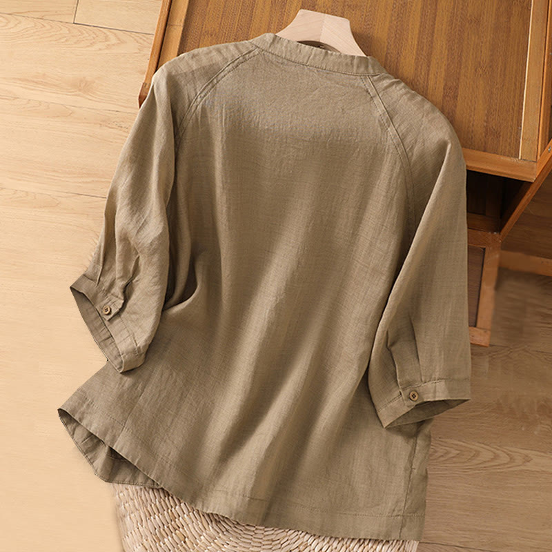 Buddha Stones Daily Three Quarter Sleeve Cotton Linen Women's Shirt With Pockets - image 1