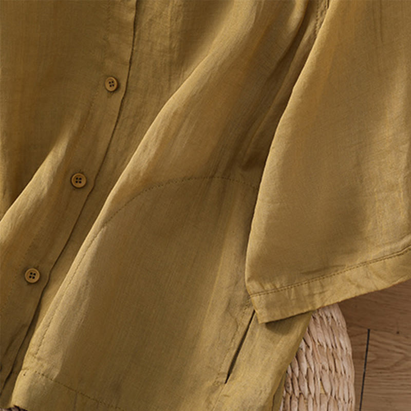 Buddha Stones Daily Three Quarter Sleeve Cotton Linen Women's Shirt With Pockets - image 15