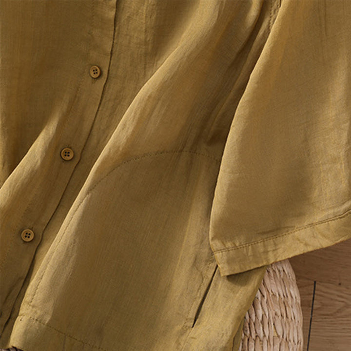 Buddha Stones Daily Three Quarter Sleeve Cotton Linen Women's Shirt With Pockets - image 15