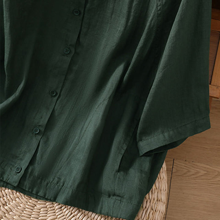 Buddha Stones Daily Three Quarter Sleeve Cotton Linen Women's Shirt With Pockets - image 24