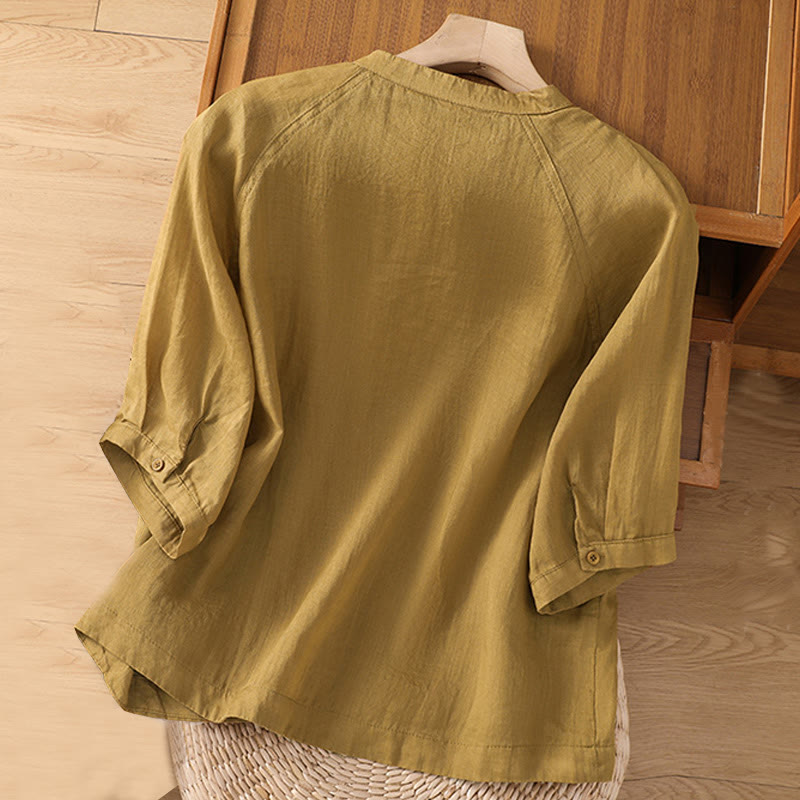 Buddha Stones Daily Three Quarter Sleeve Cotton Linen Women's Shirt With Pockets - image 10