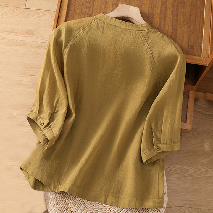Buddha Stones Daily Three Quarter Sleeve Cotton Linen Women's Shirt With Pockets - image 10