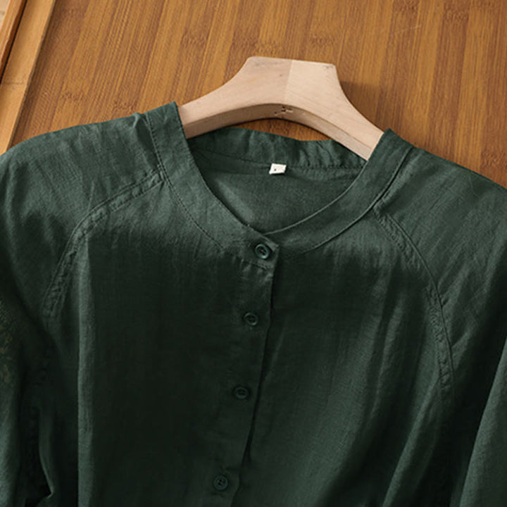 Buddha Stones Daily Three Quarter Sleeve Cotton Linen Women's Shirt With Pockets - image 21