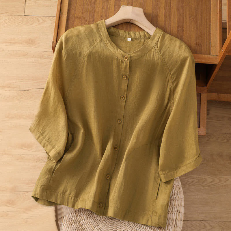 Buddha Stones Daily Three Quarter Sleeve Cotton Linen Women's Shirt With Pockets - Goldenrod - US14，UK/AU18，EU46 (2XL) - image 9