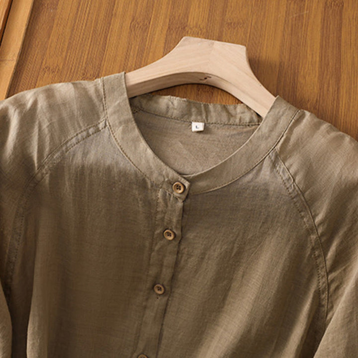Buddha Stones Daily Three Quarter Sleeve Cotton Linen Women's Shirt With Pockets - image 2
