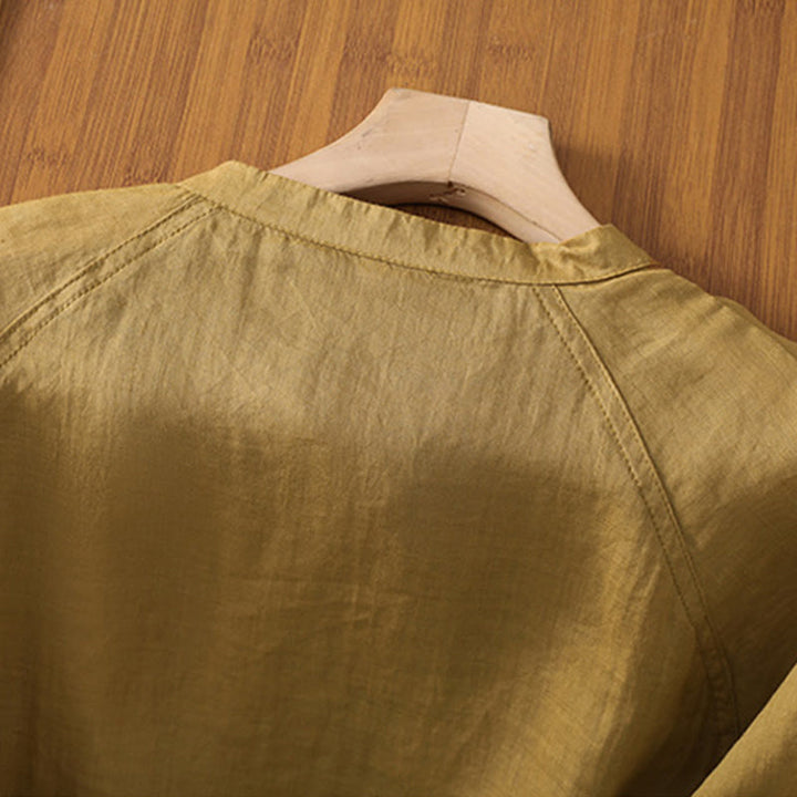 Buddha Stones Daily Three Quarter Sleeve Cotton Linen Women's Shirt With Pockets - image 13