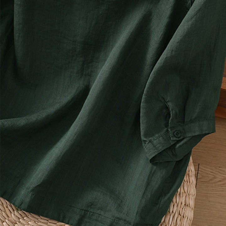 Buddha Stones Daily Three Quarter Sleeve Cotton Linen Women's Shirt With Pockets - image 26